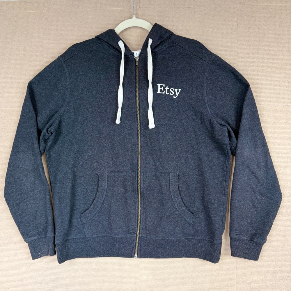 District Keep Commerce Human Full Zip Hoodie Mens Large Gray Heathered